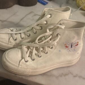 Converse Platform High-Top Sneakers with Butterfly Embroidery